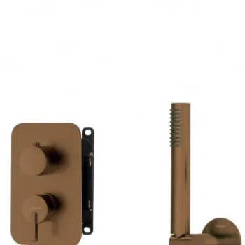 Set de dus incastrat, cu palarie, para de dus si baterie cu termostat, bronz, Deante Silia imagine