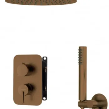 Set de dus incastrat, cu palarie, para de dus si baterie cu termostat, bronz, Deante Silia imagine