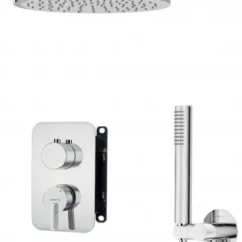 Set de dus incastrat, cu palarie, para de dus si baterie cu termostat, otel, Deante Silia imagine