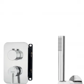 Set de dus incastrat, cu palarie, para de dus si baterie cu termostat, otel, Deante Silia imagine