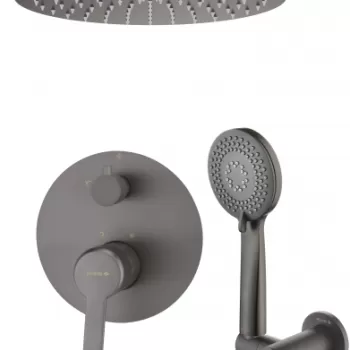 Set de dus incastrat cu palarie, para de dus si baterie culoare titan Deante, Arnika imagine