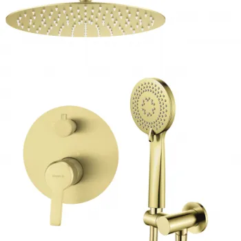 Set de dus incastrat cu palarie, para de dus si baterie Deante Arnika auriu periat imagine