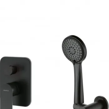 Set de dus incastrat, cu palarie, para de dus si baterie, negru, Deante Alpinia imagine