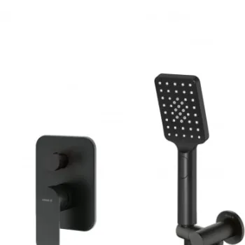 Set de dus incastrat, cu palarie, para de dus si baterie, negru, Deante Arnika imagine