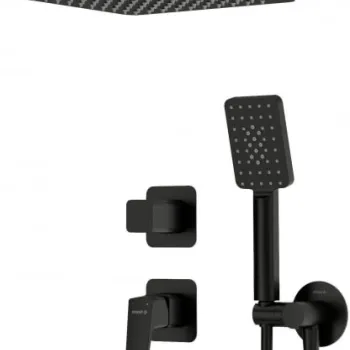 Set de dus incastrat, cu palarie, para de dus si baterie, negru, Deante Blur imagine