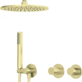 Set de dus incastrat, cu palarie, para de dus si baterie orizontala, auriu, Deante Silia Hexa imagine