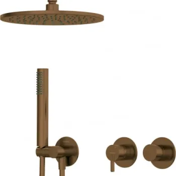 Set de dus incastrat, cu palarie, para de dus si baterie orizontala, bronz, Deante Silia imagine