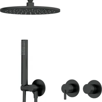 Set de dus incastrat, cu palarie, para de dus si baterie orizontala, negru, Deante Silia imagine