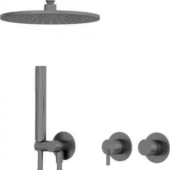 Set de dus incastrat, cu palarie, para de dus si baterie orizontala, titan, Deante Silia imagine