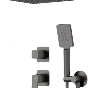 Set de dus incastrat, cu palarie, para de dus si baterie, titan, Deante Blur imagine