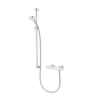 Set de dus Kludi Logo 1S cu baterie termostatata, bara 90 cm, para si furtun crom lucios imagine
