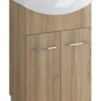 Set dulap baie 2 usi cu lavoar Cersanit Olivia inclus, 60 cm, nuc imagine