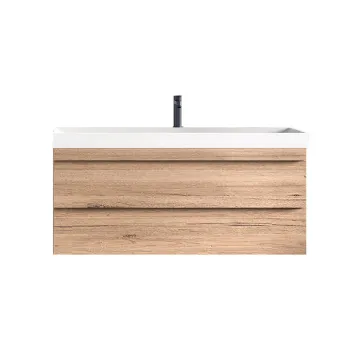 Set dulap baie cu doua sertare si lavoar inclus KolpaSan Naomi 100 cm, stejar imagine