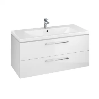 Set dulap baie cu lavoar incastrat, 2 sertare, alb, 100cm, Lara, Cersarnit imagine