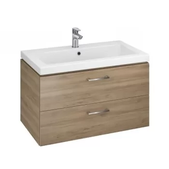 Set dulap baie cu lavoar incastrat Cersanit Lara, 80 cm, nuc imagine