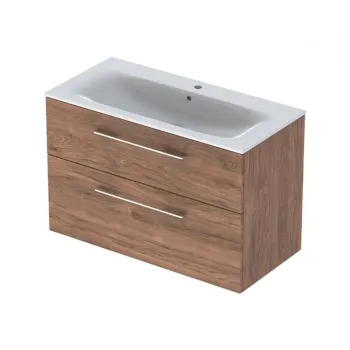 Set dulap baie cu lavoar incastrat Geberit Selnova Square, 100 cm, nuc inchis imagine