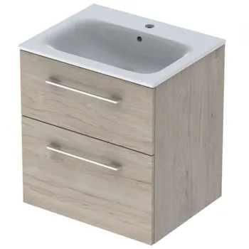 Set dulap baie cu lavoar incastrat Geberit Selnova Square, 60 cm, nuc deschis imagine