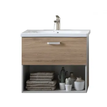Set dulap baie cu lavoar inclus Kolpasan Evelin II, 80 cm, stejar imagine