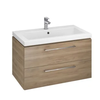 Set dulap baie Lara 2 sertatre cu lavoar Como 90 cm, nuc,  Cersanit imagine