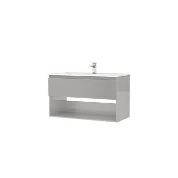 Set dulap baie suspendat 1 sertar Gala Daily cu lavoar inclus, 100 cm, gri lucios imagine