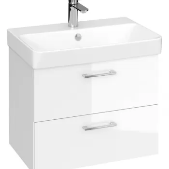 Set dulap baie suspendat 2 sertare cu lavoar Cersanit Lara Mille Slim, 60 cm, Alb imagine