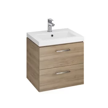 Set dulap baie suspendat 2 sertare Lara cu lavoar Como inclus, 50 cm, nuc imagine