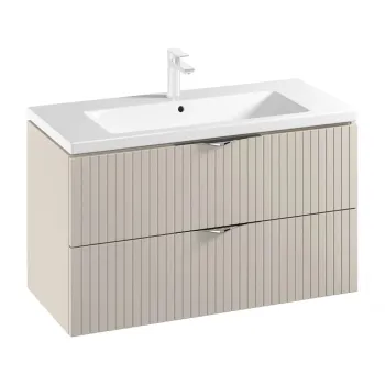 Set dulap baie suspendat 2 sertare lavoar inclus, 100 cm, casmir mat, Cersanit Tirso imagine