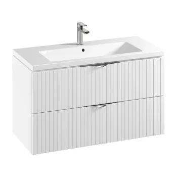 Set dulap baie suspendat 2 sertare lavoar inclus, 100 cm, culoare alb mat, Cersanit Tirso imagine