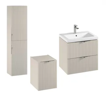 Set dulap baie suspendat 2 sertare si lavoar inclus 60 cm, dulap baie suspendat si dulap baie tip coloana, culoare casmir mat, Cersanit Tirso imagine