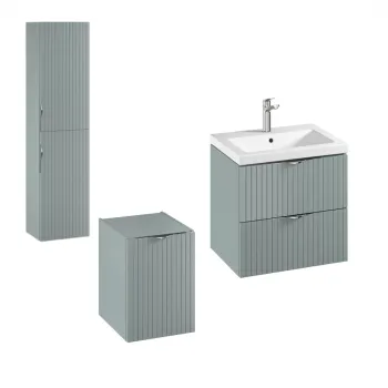 Set dulap baie suspendat 2 sertare si lavoar inclus 60 cm, dulap baie suspendat si dulap baie tip coloana, culoare fjord mat, Cersanit Tirso imagine