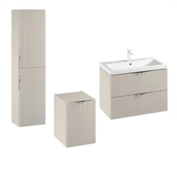 Set dulap baie suspendat 2 sertare si lavoar inclus 80 cm, dulap baie suspendat si dulap baie tip coloana, culoare casmir mat, Cersanit Tirso imagine