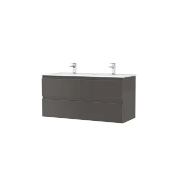 Set dulap baie suspendat Gala Daily cu lavoar dublu inclus, 120 cm, antracit lucios imagine