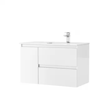 Set dulap baie suspendat Gala Daily cu lavoar inclus, 90 cm, alb lucios imagine