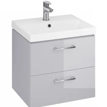 Set dulap baie suspendat gri lucios cu doua sertare si lavoar, 50 cm, Cersanit Lara imagine