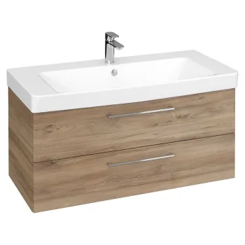 Set dulap baie suspendat Lara 2 sertare cu lavoar Cersanit Mille, 100 cm, nuc - Resigilat imagine