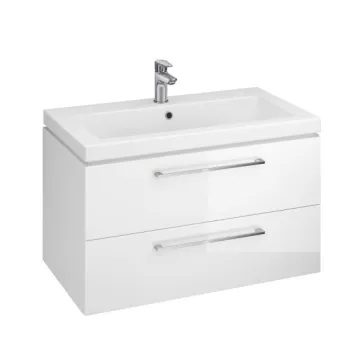 Set dulap baie suspendat Lara 2 sertare cu lavoar Como 90 cm, alb, Cersanit imagine