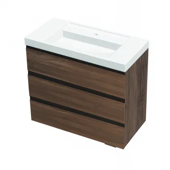 Set dulap de baie cu lavoar inclus 100 cm, 3 sertatre soft-close, steja inchis, Kolpasan, Harmony imagine