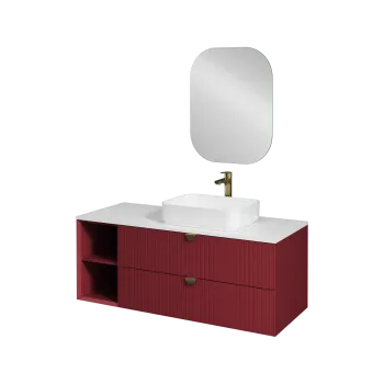 Set dulap suspendat cu 2 sertare 130 cm, rosu rubin, lavoar pe balt in finisaj alb, Isvea Infinity Quartz imagine