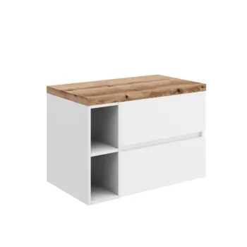 Set mobilier alb pentru lavoar pe blat, Genova 80 cm, cu blat stejar imagine