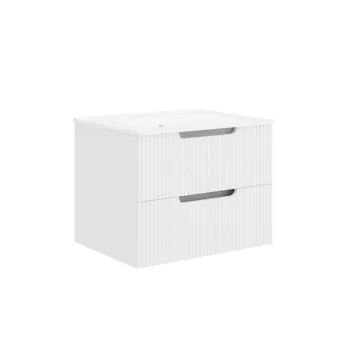 Set mobilier alb riflat cu lavoar inclus, Malta 60 cm imagine
