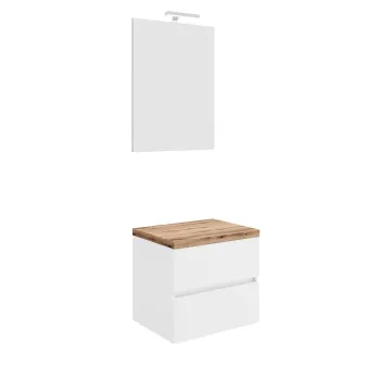 Set mobilier baie cu blat 60 cm imitatie lemn si oglinda cu LED si lampa, SaviniDue imagine