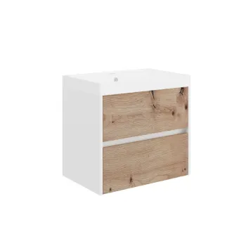 Set mobilier supendat cu lavoar din compozit, 60 cm, stejar imagine