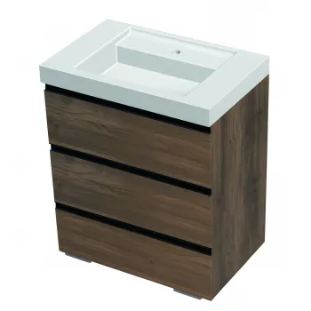 Set moblier stativ cu lavoar inclus 70 cm, 3 sertare cu soft-close, stejar inchis, Kolpasan, Harmony imagine