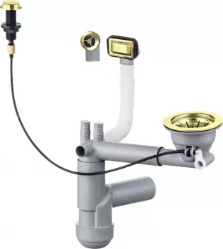 Sifon chiuveta bucatarie cu preaplin si ventil cu dop automat, auriu Deante Space-Saver Lux imagine