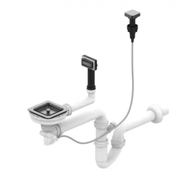 Sifon chiuveta bucatarie cu preaplin si ventil patrat cu dop automat antracit Alveus Monarch imagine