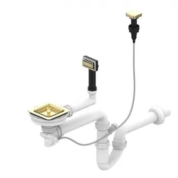 Sifon chiuveta bucatarie cu preaplin si ventil patrat cu dop automat auriu Alveus Monarch imagine