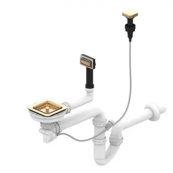 Sifon chiuveta bucatarie cu preaplin si ventil patrat cu dop automat bronz Alveus Monarch imagine