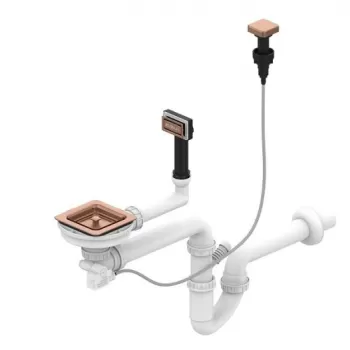 Sifon chiuveta bucatarie cu preaplin si ventil patrat cu dop automat cupru Alveus Monarch imagine