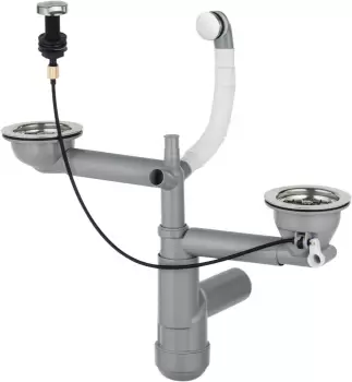 Sifon chiuveta bucatarie doua cuve, cu preaplin si ventil cu dop automat Deante Space-Saver Lux imagine