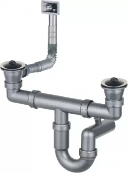 Sifon chiuveta bucatarie doua cuve, cu ventil si preaplin, culoare gri Deante imagine